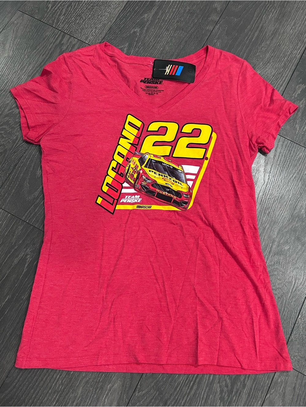 Joey Logano Team Penske NASCAR 22 V-Neck Shirt Womens Medium Red NWT